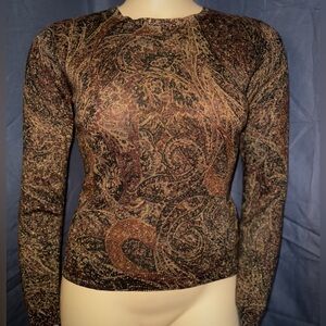 Ralph Lauren Brown and Black Paisley Long Sleeve Top